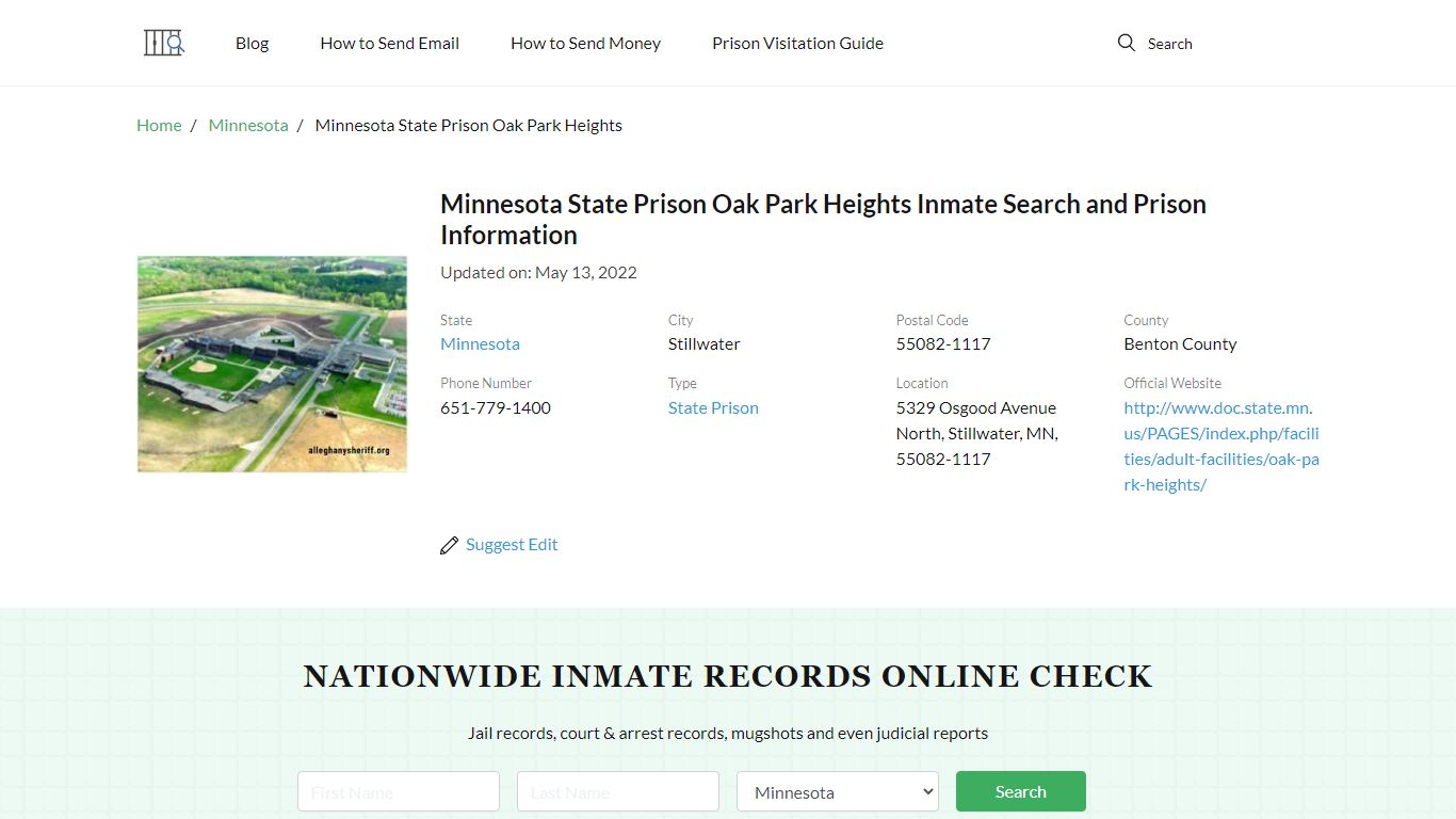 Minnesota State Prison Oak Park Heights Inmate Search ...